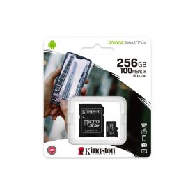 MicroSD Kingston, 256GB, Select Plus, Clasa 10 UHS-I Performance, R: 100 MB/s, W: 85 MB/s, include adaptor SD (pentru telefon)