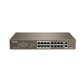 Tenda 16-Port 10/100Mbps + 2 Gigabit + 1 SFP, 16 * 10/100 Mbps Base-TX RJ45 ports (Data/Power), 2 * 10/100/1000 Mbps Base-T RJ45 ports (Data), 1 * 10/100/1000 Mbps Base-X SFP port (Combo), Forwarding Rate: 5.36 Mpps, Switching Capacity: 7.2 Gbps, PoE Supp