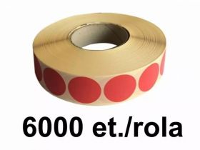 Role etichete semilucioase ZINTA rotunde 49mm, rosii, 6000 et./rola