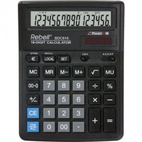 Calculator de birou, 16 digits, 193 x 143 x 38 mm, Rebell BDC 616 - negru