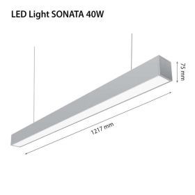 Lampa Led 2R Sonata, 40W, IP20, 230V, lumina neutra (4000K), 4300 lumeni, unghi de iluminat 110, dimensiuni: 1217x64x75mm; Include kit de suspensie, culoare argintiu;