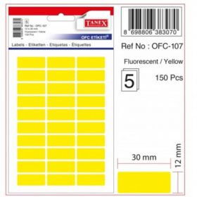 Etichete autoadezive color, 12 x 30 mm, 150 buc/set, TANEX - galben fluorescent