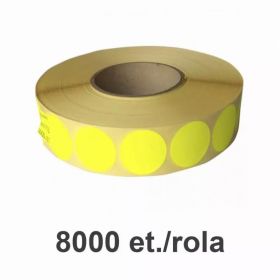 Role etichete semilucioase ZINTA rotunde galbene fluo 35mm, 2 et./rand, 8000 et./rola