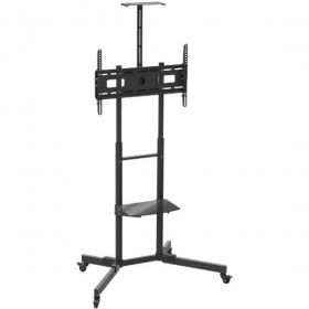 Suport perete LCD/Plasma plat/curbat Barkan, VESA: up to 600x400mm, Weight: up to 110lbs/ 50kg, glass shelf - up to 22lbs/ 10kg, upper metal shelf - up to 11lbs/ 5kg, Vertical adjustment of the center of the TV: 40.5" - 56.3"/ 103 - 143cm, black.