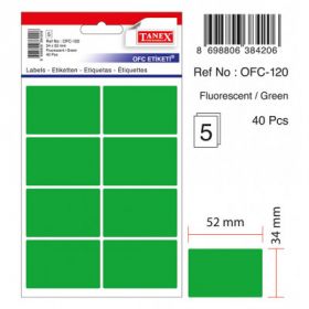 Etichete autoadezive color, 34 x 52 mm, 40 buc/set, TANEX - verde fluorescent
