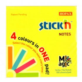 Magic notes autoadeziv 76 x  76 mm, 100 file, Stick'n Magic Notes - 4 culori neon