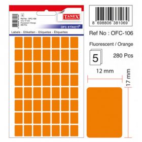 Etichete autoadezive color, 12 x 17 mm, 280 buc/set, TANEX - orange fluorescent