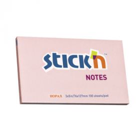 Notes autoadeziv 76 x 127 mm, 100 file, Stick'n - roz pastel