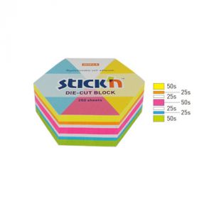 Notes autoadeziv Die-Cut - hexagon, 61 x 70 mm, 250 file, Stick'n - 5 culori fluorescente