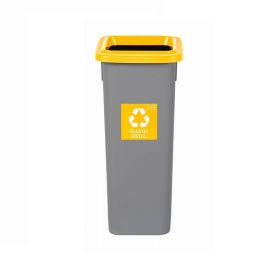 Cos plastic reciclare selectiva, capacitate 53l, PLAFOR Fit - gri cu capac galben - plastic