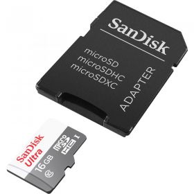 Micro Secure Digital Card SanDisk, 16GB, Clasa 10, Reading speed: 80MB/s, include adaptor SD (pentru telefon)