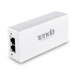 Gigabit PoE Injector Tenda POE30G-AT; Compatible with IEEE802.3 ,IEEE802.3u, IEEE802.3ab, IEEE802.3af, IEEE802.3atStandard, CSMA/CD,TCP/IP; Transmission range up to 100M; 1* data and power output portsupporting PoE; Power Output: 30W.