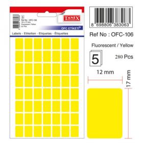 Etichete autoadezive color, 12 x 17 mm, 280 buc/set, TANEX - galben fluorescent