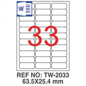 Etichete albe autoadezive, repozitionabile, 33/A4, 63.5 x 25.4mm, 25 coli/top, TANEX-colturi rotunjite