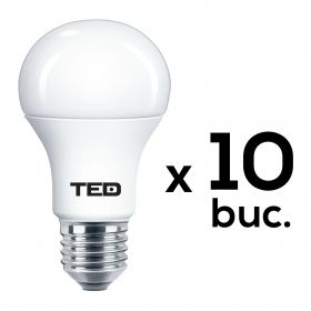 Bec LED E27 230V 10W 6400K A60 900lm VALUE 10 buc la folie TED000460