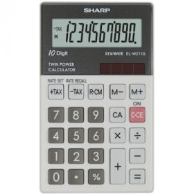 Calculator de buzunar, 10 digits, 117 x 70 x  8 mm, dual power, SHARP EL-W211GGY - gri