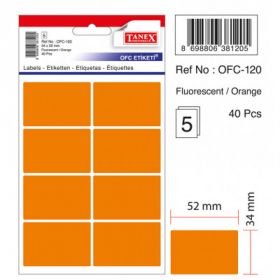 Etichete autoadezive color, 34 x 52 mm, 40 buc/set, TANEX - orange fluorescent