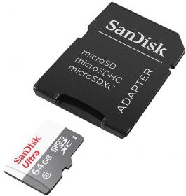 Micro Secure Digital Card SanDisk, 64GB, Clasa 10, Reading speed: 80MB/s, include adaptor SD (pentru telefon)