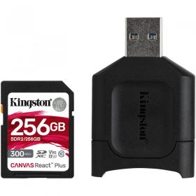 Card reader Kingston React PLUS + SD Reader 256GB, Capacity: 256GB, Class 10, UHS-II, U3, V90, R/W: 300/260 MB/s, exFAT
