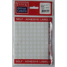 Etichete autoadezive albe, D10 mm, 1080 buc/set, TANEX