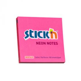 Notes autoadeziv 76 x  76 mm, 100 file, Stick'n - roz neon