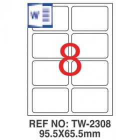 Etichete albe autoadezive, repozitionabile,  8/A4, 95.5 x 65.5mm, 25 coli/top, TANEX-colturi rotunjite