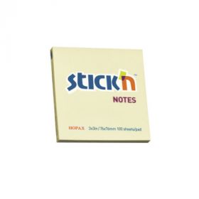 Notes autoadeziv 76 x  76 mm, 100 file, Stick'n - galben pastel