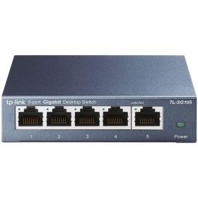 Switch TP-Link TL-SG105s, 5 porturi RJ45 10/100/1000Mbps Auto- Negociation, suportă Auto-MDI/MDIX, Desktop, metal, IEEE 802.3x, Suportă QoS (IEEE 802.1p) și IGMP snooping, Plug and Play