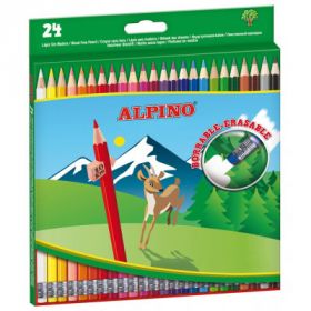 Creioane colorate cu guma, cutie carton, 24 culori/set, ALPINO Erasable