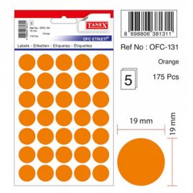 Etichete autoadezive color, D19 mm, 175 buc/set, TANEX - orange