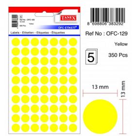 Etichete autoadezive color, D13 mm, 350 buc/set, TANEX - galben