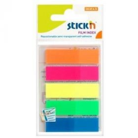 Stick index plastic transparent color 45 x 12 mm, 5 x 25 file/set, Stick'n - 5 culori neon