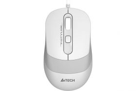 Mouse A4tech - FM10 White, cu fir, USB, optic, 1200 dpi, butoane/scroll 4/1, buton selectare viteza, alb / gri