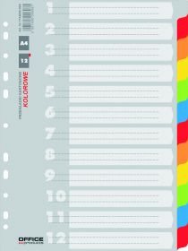 Separatoare carton color, A4, 170g/mp, 12 culori/set, Office Products