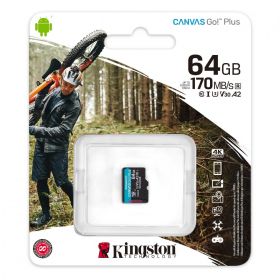 SD Card Kingston, 64GB, Canvas GO Plus, Clasa 10 UHS-I, Speed up to 170 MB/s, 3.3V, exFAT (fara adaptor)