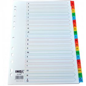 Index carton alb Mylar alfabetic A-Z, margine PP color, A4, 190g/mp, Optima