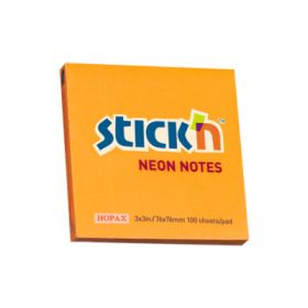 Notes autoadeziv 76 x  76 mm, 100 file, Stick'n - portocaliu neon