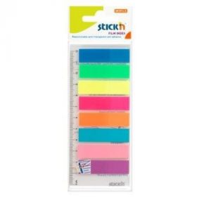 Stick index plastic transp. color 45 x 12 mm, 8 x 25 file/set + rigla, Stick'n - 8 culori neon