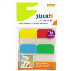 Stick index plastic transp. cu margine color 38 x 25 mm, 4 x 20 file/set, Stick'n - 4 culori neon