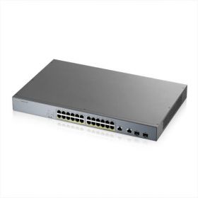Zyxel GS1350-26HP 24-port GbE Smart Managed PoE Switch with GbE Uplink, 24 x 100/1000 Mbps ports (24x POE), 2 x Gigabit SFP.