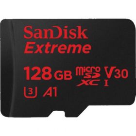 Micro Secure Digital Card SanDisk Extreme, 128GB, Clasa 10, R/W speed: up to 100MB/s/, 90MB/s, include adaptor SD (pentru telefon)