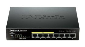 Switch D-Link DGS-1008,  8 porturi Gigabit, 4 porturi PoE 802.3af, PoE Budget 52W, Capacity 16Gbps, dektop, metal, negru