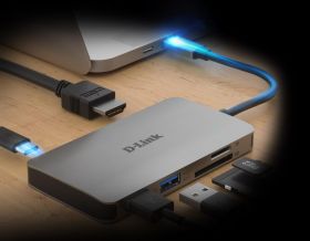 D-Link 6-in-1 USB-C Hub with HDMI, SD/microSD card reader and power delivery, DUB-M610, 1* USB-C connector with USB cable 11.5 cm, 1* HDMI Port, 2* USB Type-A Port (USB 3.0), 1* SD card slot, 1* microSD card slot, 1* USB-C power delivery.