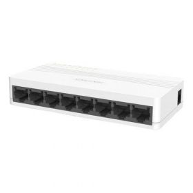 Switch 8 porturi Hikvision DS-3E0108D-E;  L2, Unmanaged, 8 × 10/100 Mbps adaptive Ethernet ports, Plug & play, Support ADI/ADIX, Standard: IEEE 802.3, IEEE 802.3u, IEEE 802.3x, desktop plastic switch, material: ABS dimensiuni: 124×59×23.2 mm, greutate: