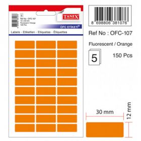 Etichete autoadezive color, 12 x 30 mm, 150 buc/set, TANEX - orange fluorescent