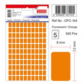 Etichete autoadezive color,  8 x 12 mm, 550 buc/set, TANEX - orange fluorescent