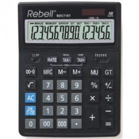 Calculator de birou, 16 digits, 206 x 155 x 35 mm, dual power, Rebell BDC 716M - negru