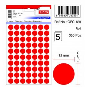 Etichete autoadezive color, D13 mm, 350 buc/set, TANEX - rosu