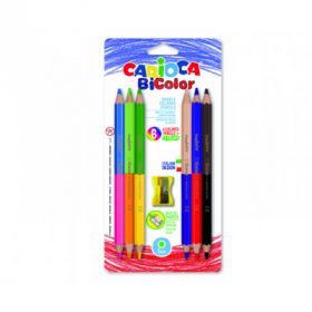 Creioane colorate CARIOCA BiColor Maxi, hexagonale, bicolore,  6 buc/blister, ascutitoare inclusa