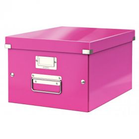 Cutie depozitare LEITZ WOW Click & Store, carton laminat, medie, roz
